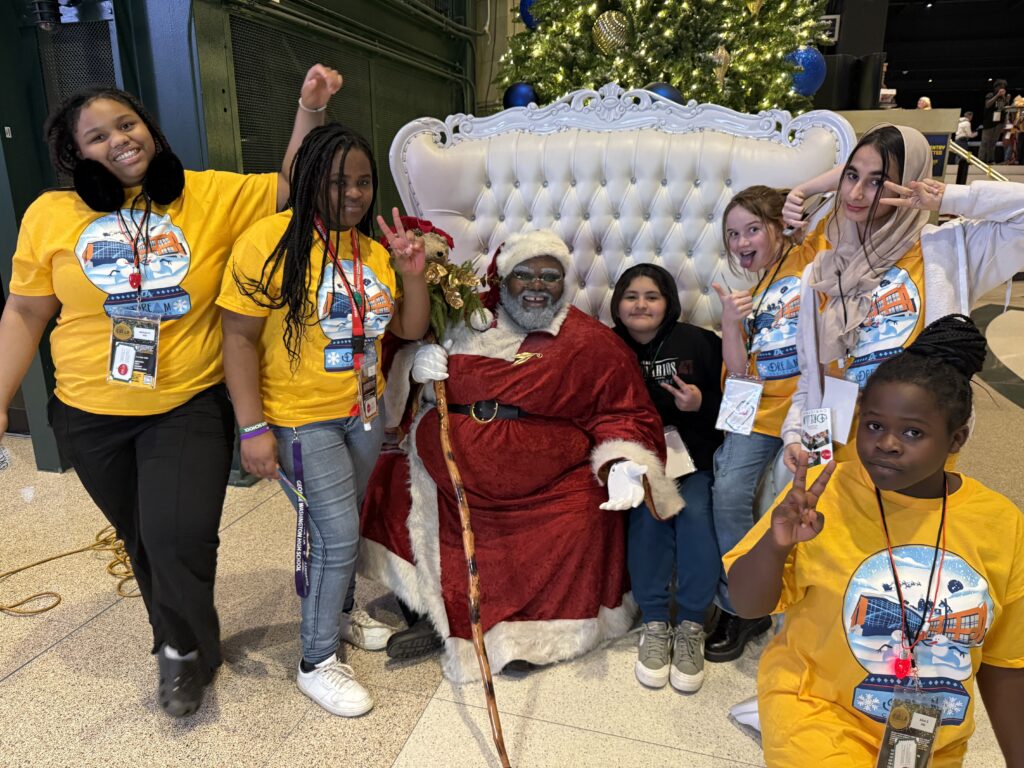 Black santa with children